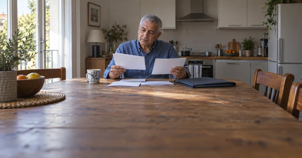 Un homme compare des courriers à sa table.