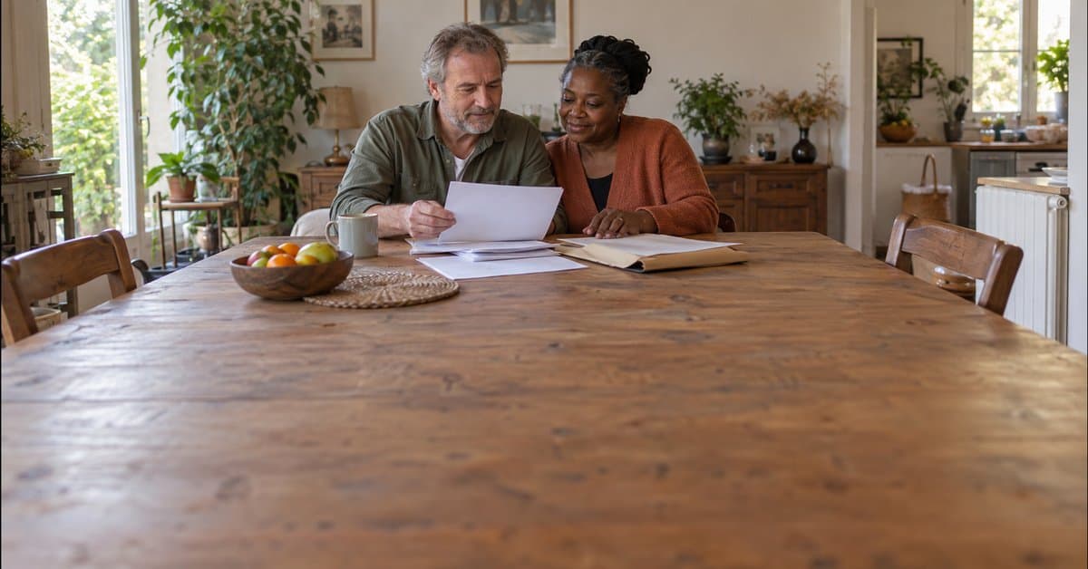 Deux adultes préparent un dossier ensemble.