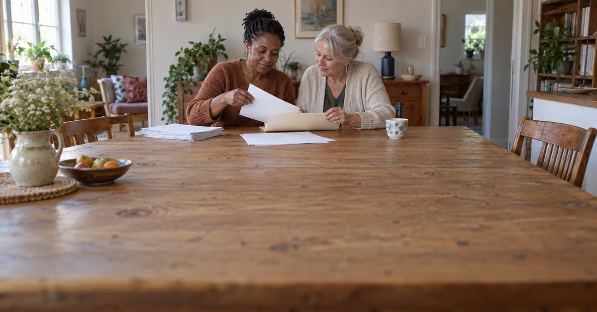 Deux proches préparent un dossier chez elles.